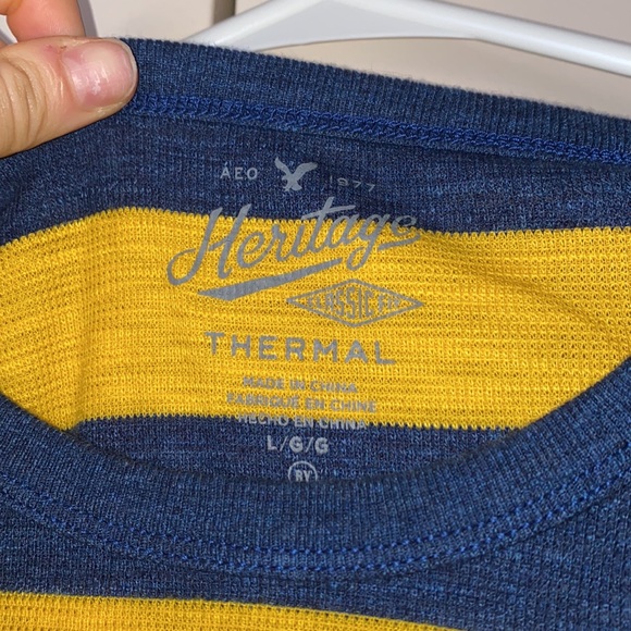 SOLD❌ AMERICAN EAGLE BLUE AND YELLOW STRIPED THERMAL LONG SLEEVE SHIRT - Picture 3 of 5